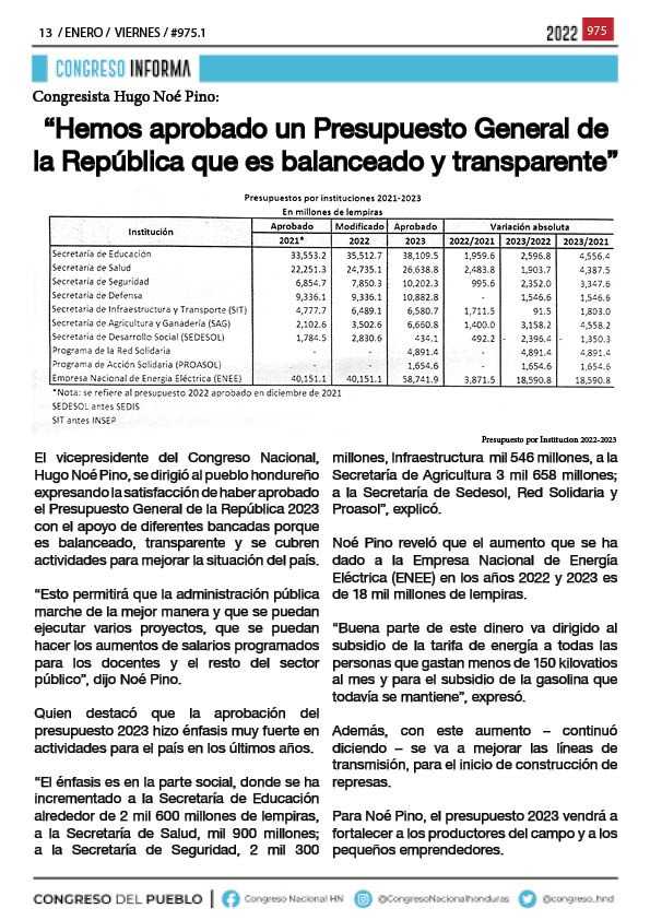 “Hemos aprobado un Presupuesto General de la República que es balanceado y transparente”